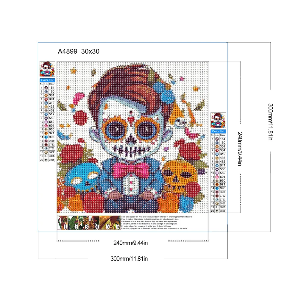 Full Round Diamond Painting 30*30cm - Skeleton Doll