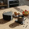 Square Slate Drink Coasters Set with Anti-Scratch Bottom for Home Office Kitchen
