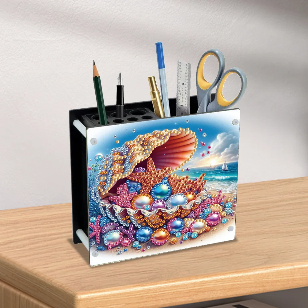 DIY Acrylic Seaside Special Shape Diamond Painting Pen Holder for Home Study