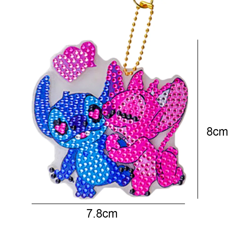 5Pcs Stitch Diamond Painting Keychain, Special Shaped Diamond Art Keychains, DIY Keychain Decoration Pendant Gift for Kids Adults(Double Sided)
