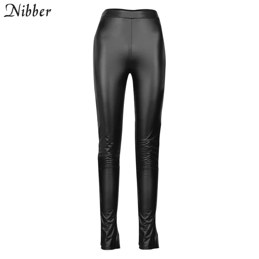 Nibber black PU leather Stacked Y2K Style Pencil Pants Womens Autumn Winter Trousers Popular Luxurious Design Tight Pants Female 915