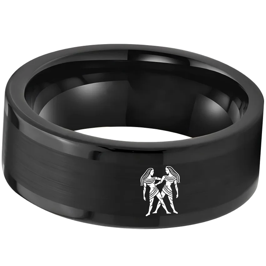 Mens Womens Flat Gemini Tungsten Carbide Rings Black Couple Wedding Bands Top Comfort Fit 4MM 6MM 8MM Width