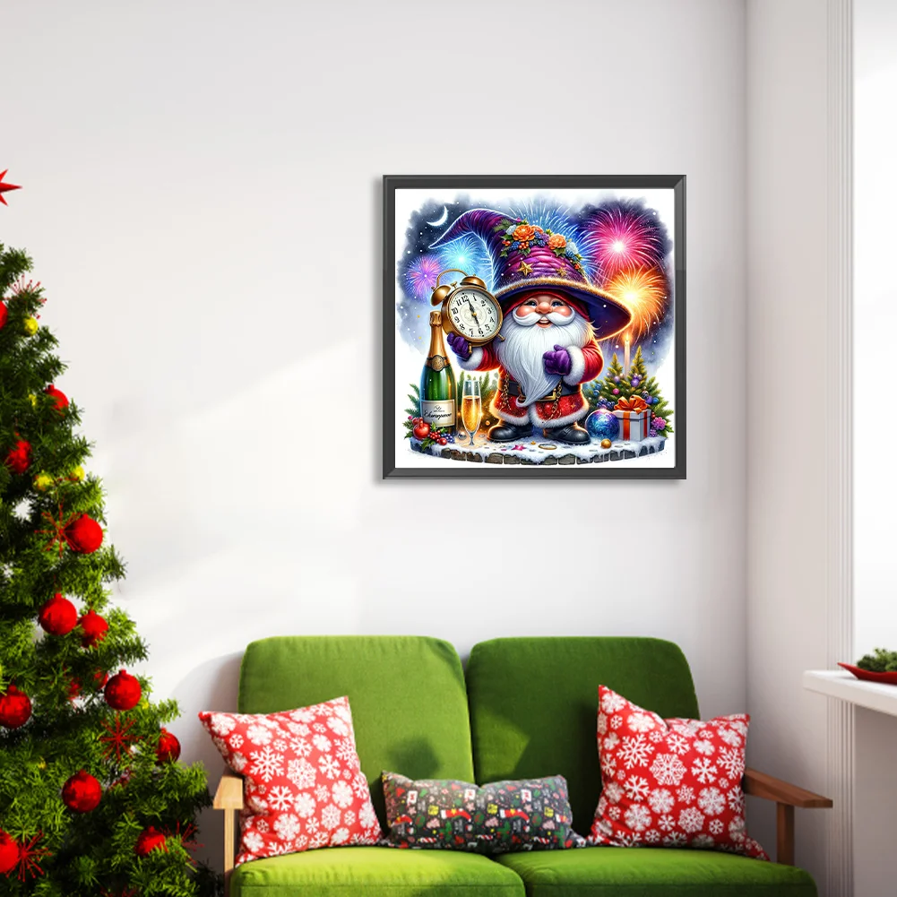 Diamond Painting - Full Round Drill - Gnome Clocks New Year(Canvas|40*40cm)