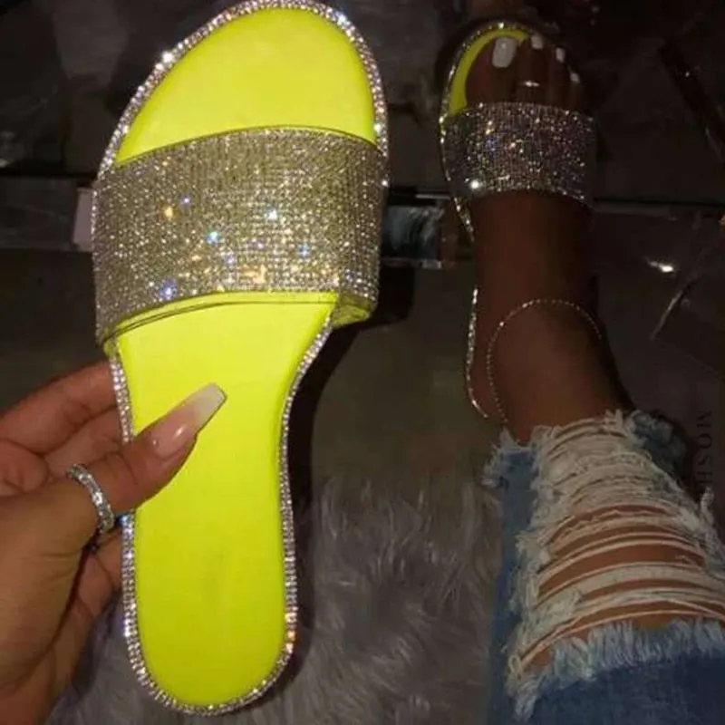 Slides Women Flip Flops Shoes Slippers Gemstone Rhinestones Shoes Sandals Ladies Slides Wild Diamond Slippers chanclas mujer
