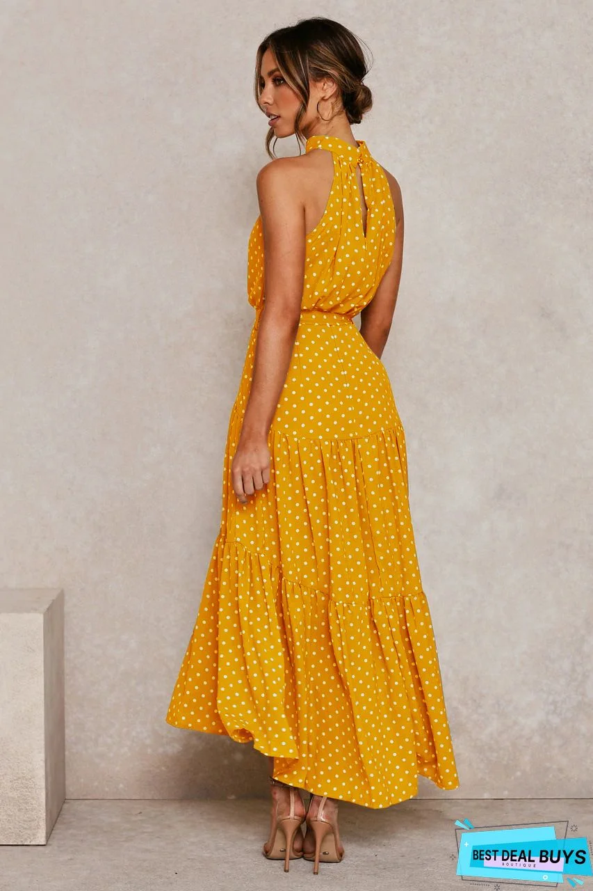 Vintage Polka Dots Printed Statement Plus Size Sleeveless Casual Dresses Black Dresses