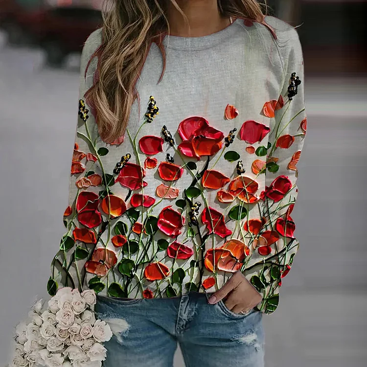 Wearshes Fashion Floral Art Printed Sweatshirt