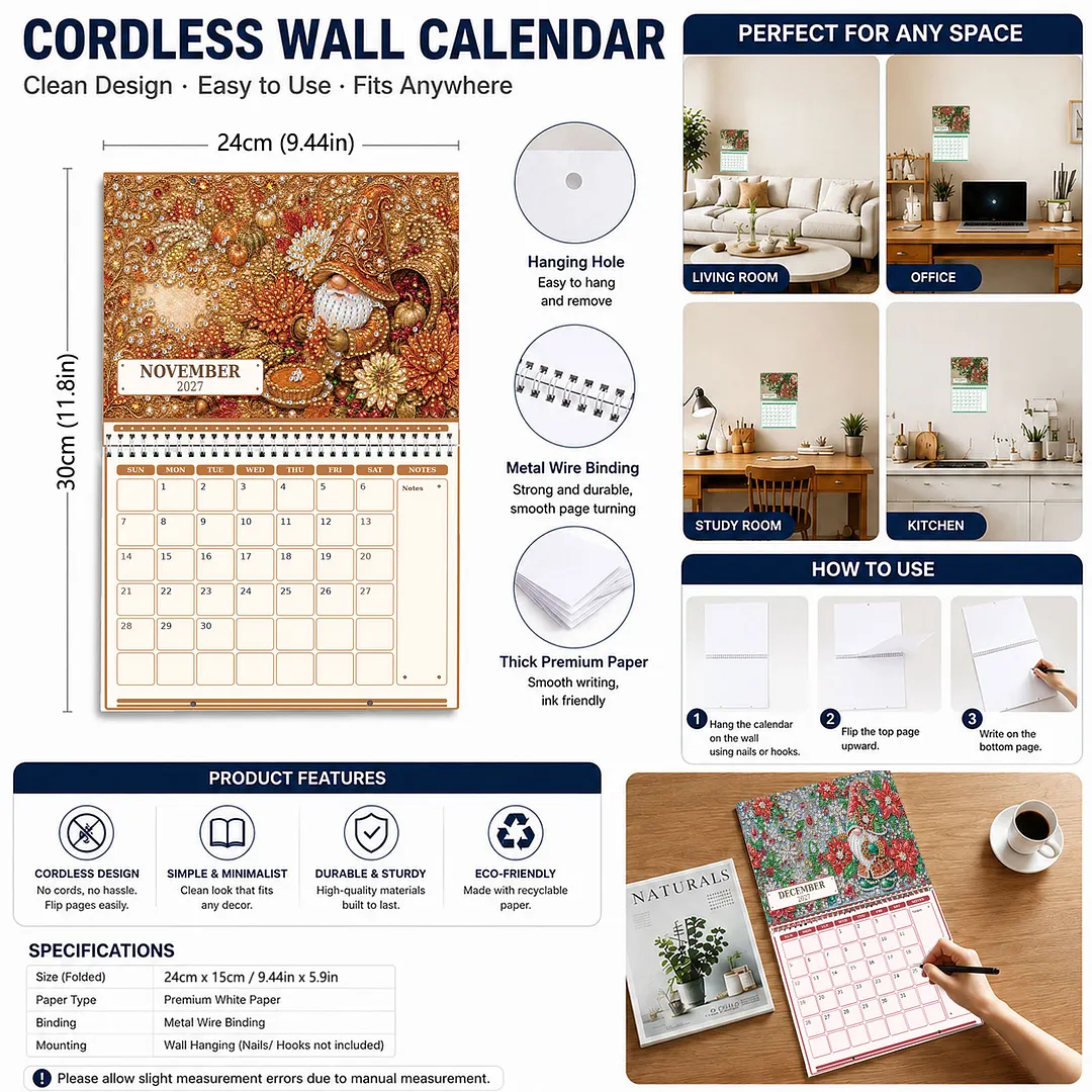 2027 Goblins DIY Diamond Painting Calendar for Adults Wall Ornaments Diamonds Arts Dates 11.81x9.45 Inch Gem Painting Art Walls Date for Home Business Office Planning Decor