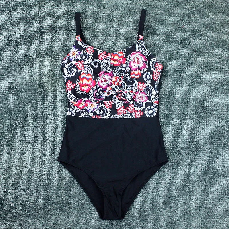 One Piece Swimwear Women 2021 New Floral Print Bathing Suit Sexy Swimsuit Swimming For Female Monokini Bodysuit Summer XL Party