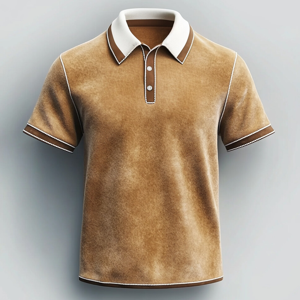 Men's Suede Colorblock Half Button Short Sleeve Polo Shirt
