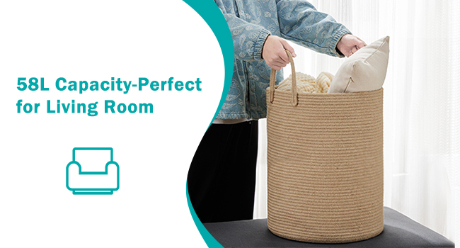 WOVEN ROPE LAUNDRY HAMPER BASKET TALL LARGE