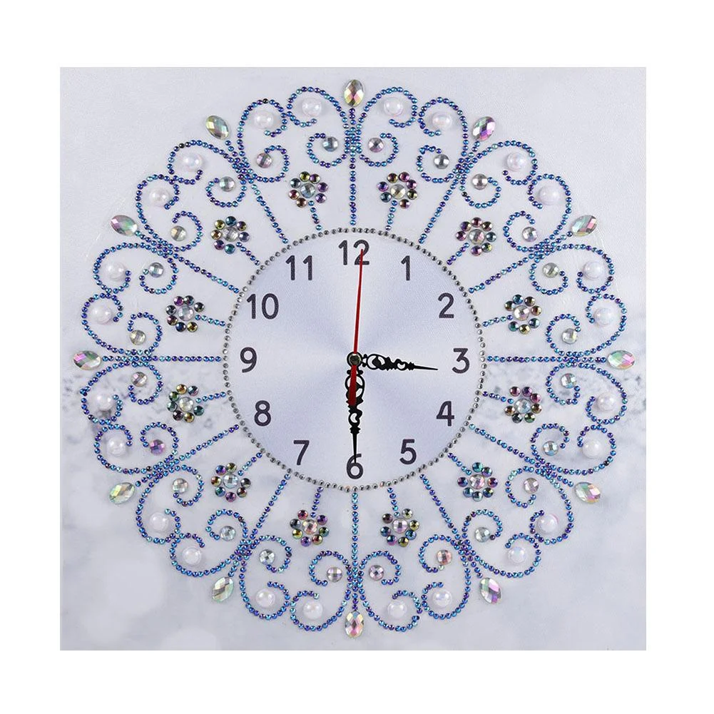 Special-shaped Crystal Rhinestone Diamond Painting - White Flower Wall Clock(35*35cm)