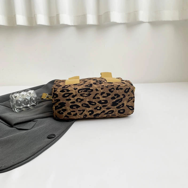 Women’s Nylon Leopard Classic Style Square Zipper Tote Bag