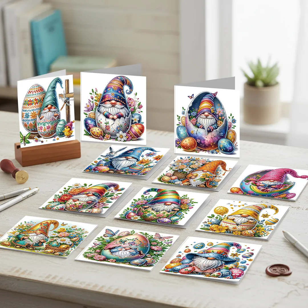 12PCS Easter Goblins DIY Rhinestone Diamond Art Mosaic Postcards with Envelopes Diamond Art Painting Greeting Card Kit for Birthdays Thanksgiving & Special Occasion (IHK110)