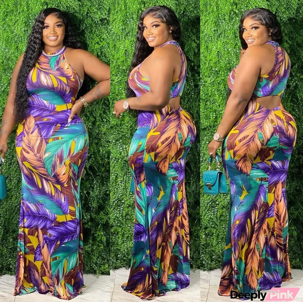 Plus Size Sexy Printed Sleeveless Maxi Dress