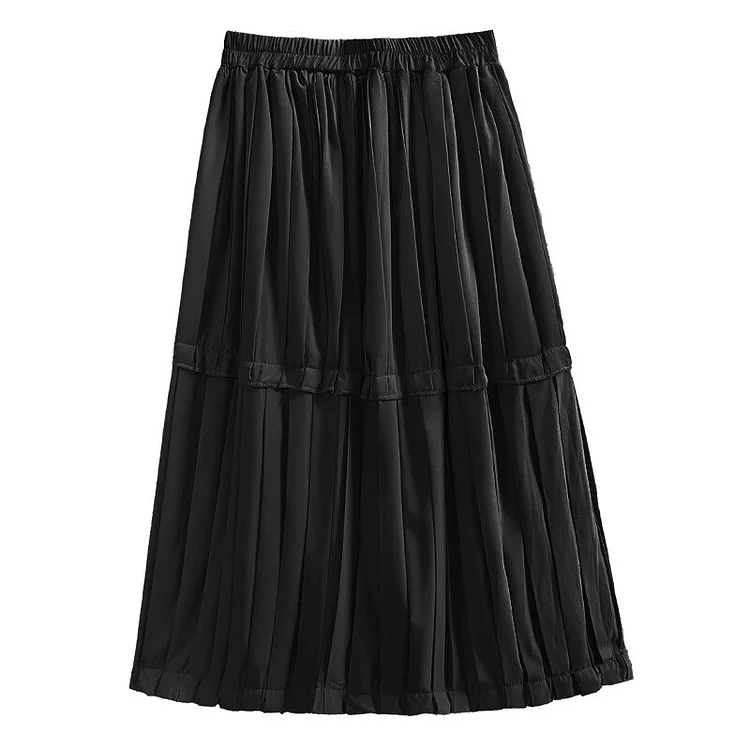 Simple Solid Color Pockets Pleated Skirt