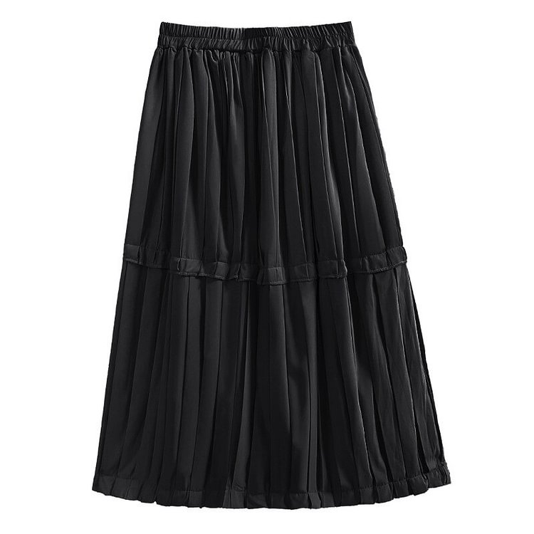 Simple Solid Color Pockets Pleated Skirt                 