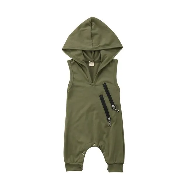 2019 Baby Summer Clothing Newborn Toddler Baby Boy Fashion Hooded Rompers Camouflage Print Sleeveless Zip Jumpsuits 0-24M