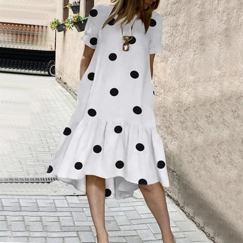 ⚡NEW SEASON⚡Casual Polka Dot Short Sleeve Print Midi Dress