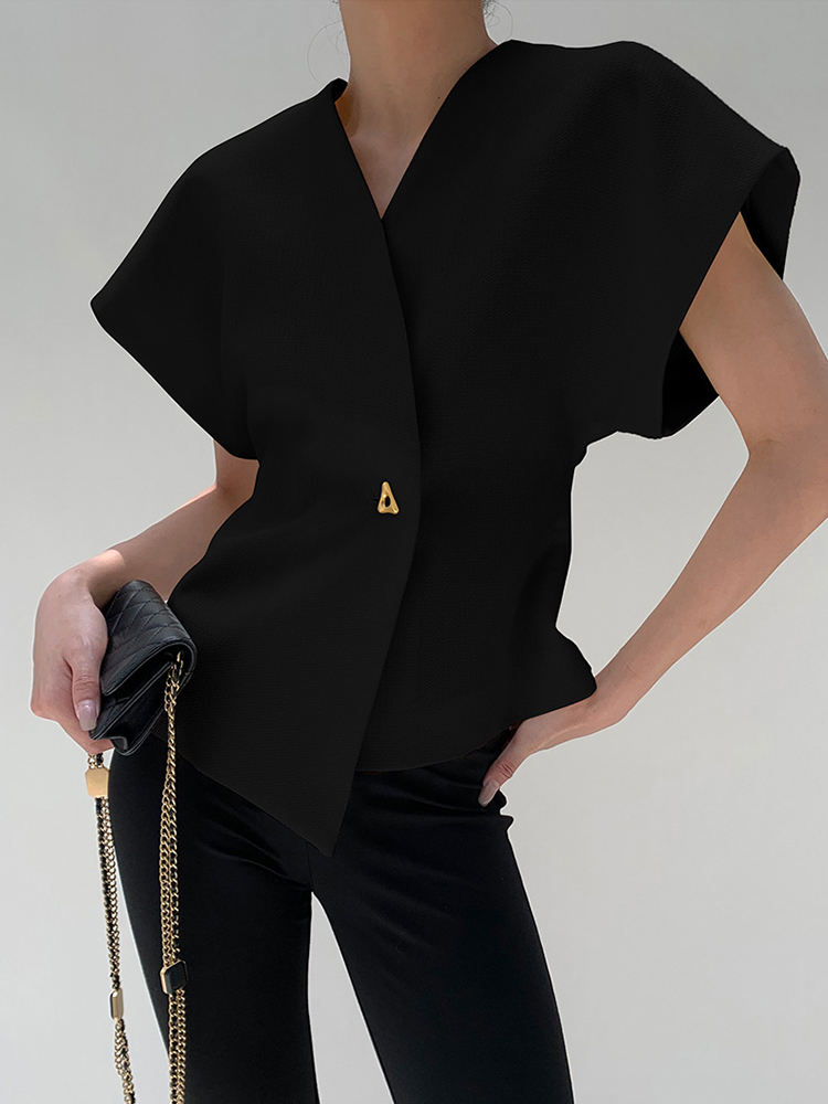Solid Slimming Waistcoats For Women V Neck Sleeveless Tunic Irregular Patchwork Button Waistcoat Female Fashion New