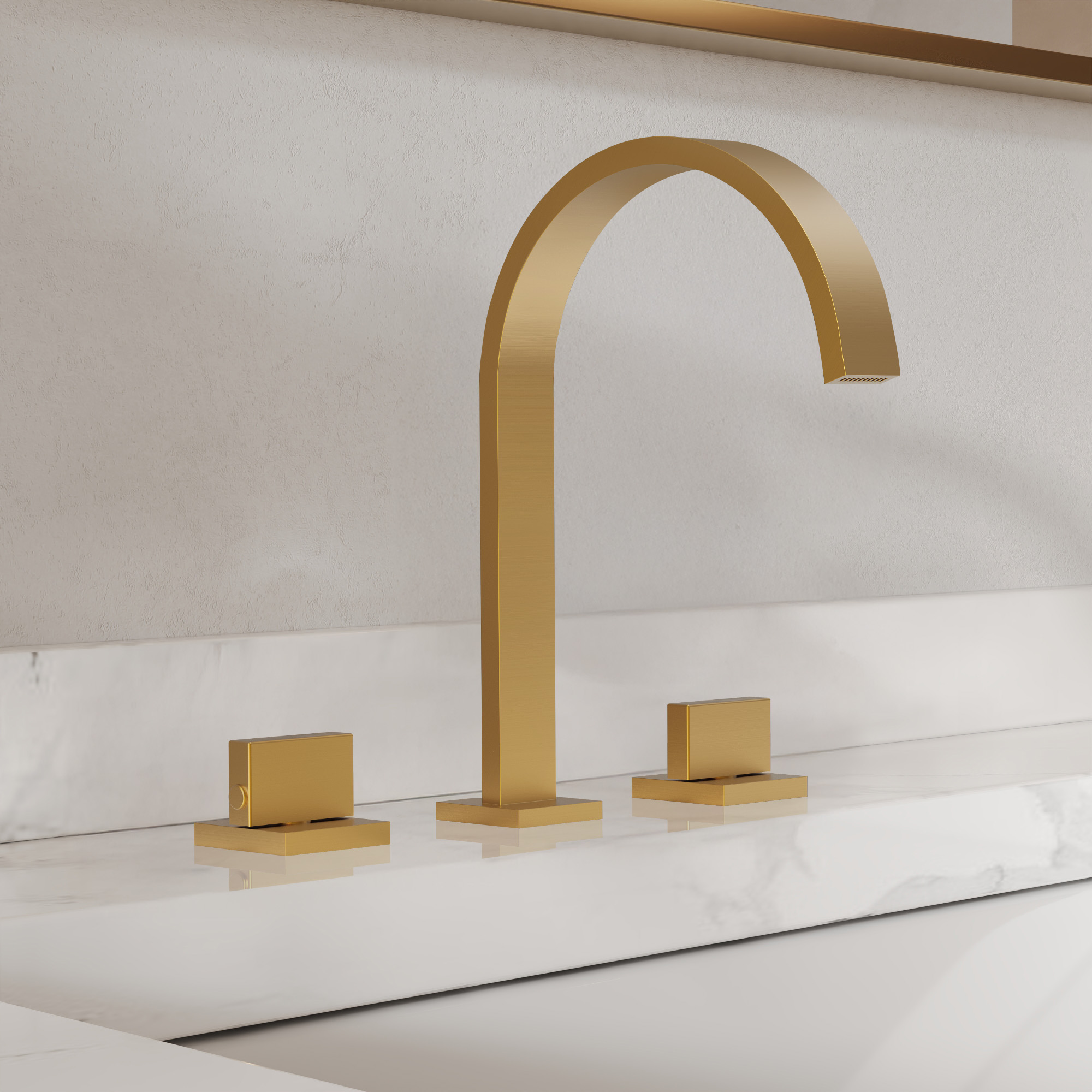 GRANDJOY High Arc 8 in. Widespread Double Handle Bathroom Faucet in Brushed Gold  Drain Included