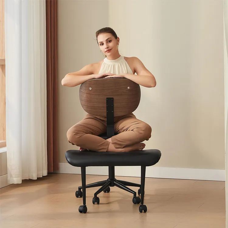Bestier Cross Legged Office Chair Meditation Chair for Adults with Wheels Kneeling ADHD Chair with Height Adjustable Back Support Leg Rest for Multi Position Bentwood PU Leather
