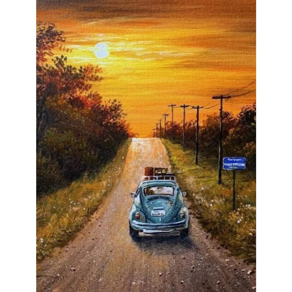 

30*40CM-Round Drill Diamond Painting-Sunset Car, 501 Original