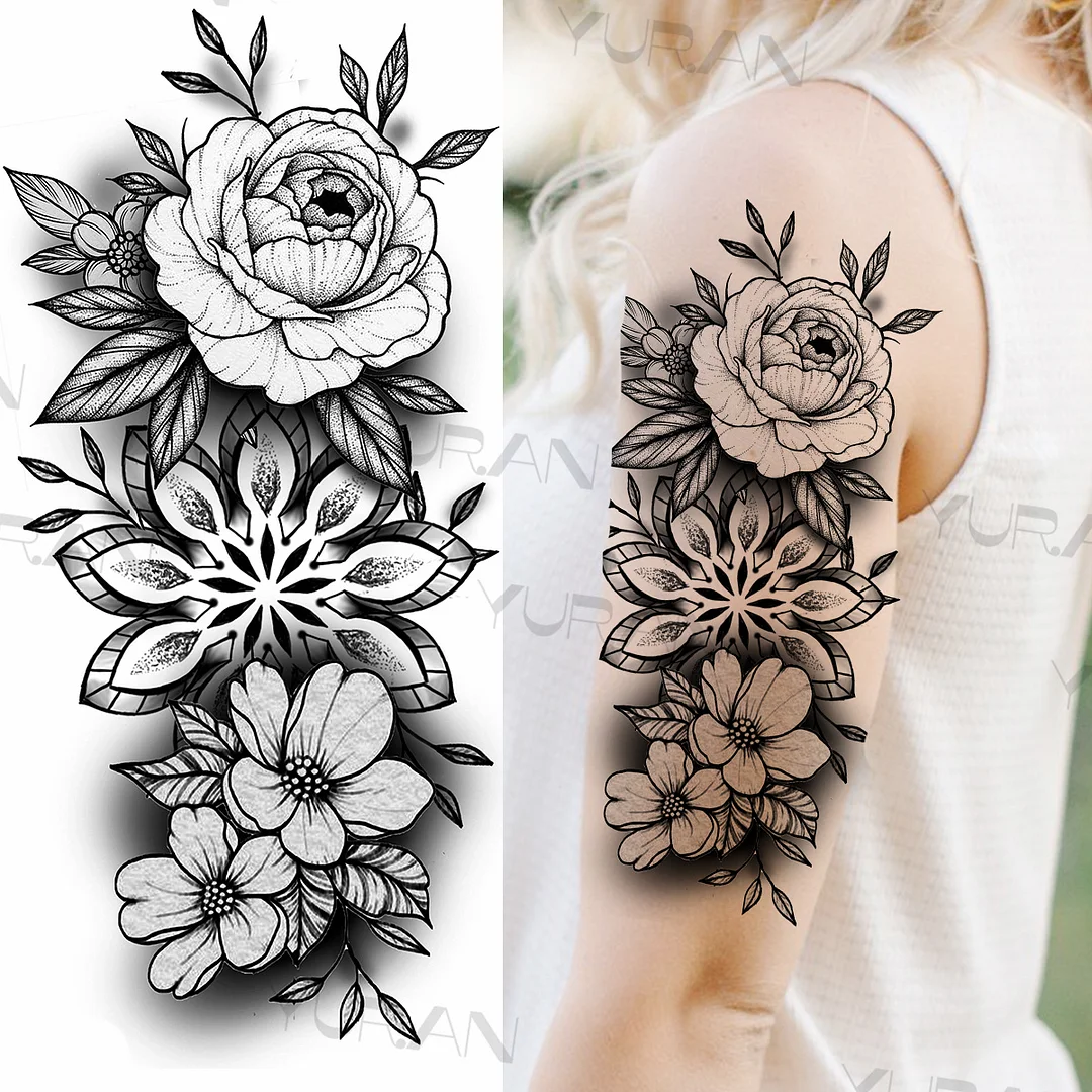 Sdrawing Rose Flower Temporary Tattoos For Women Realistic Snake Butterfly Flora Fake Tattoo Sticker Arm Body Waterproof Tatoos