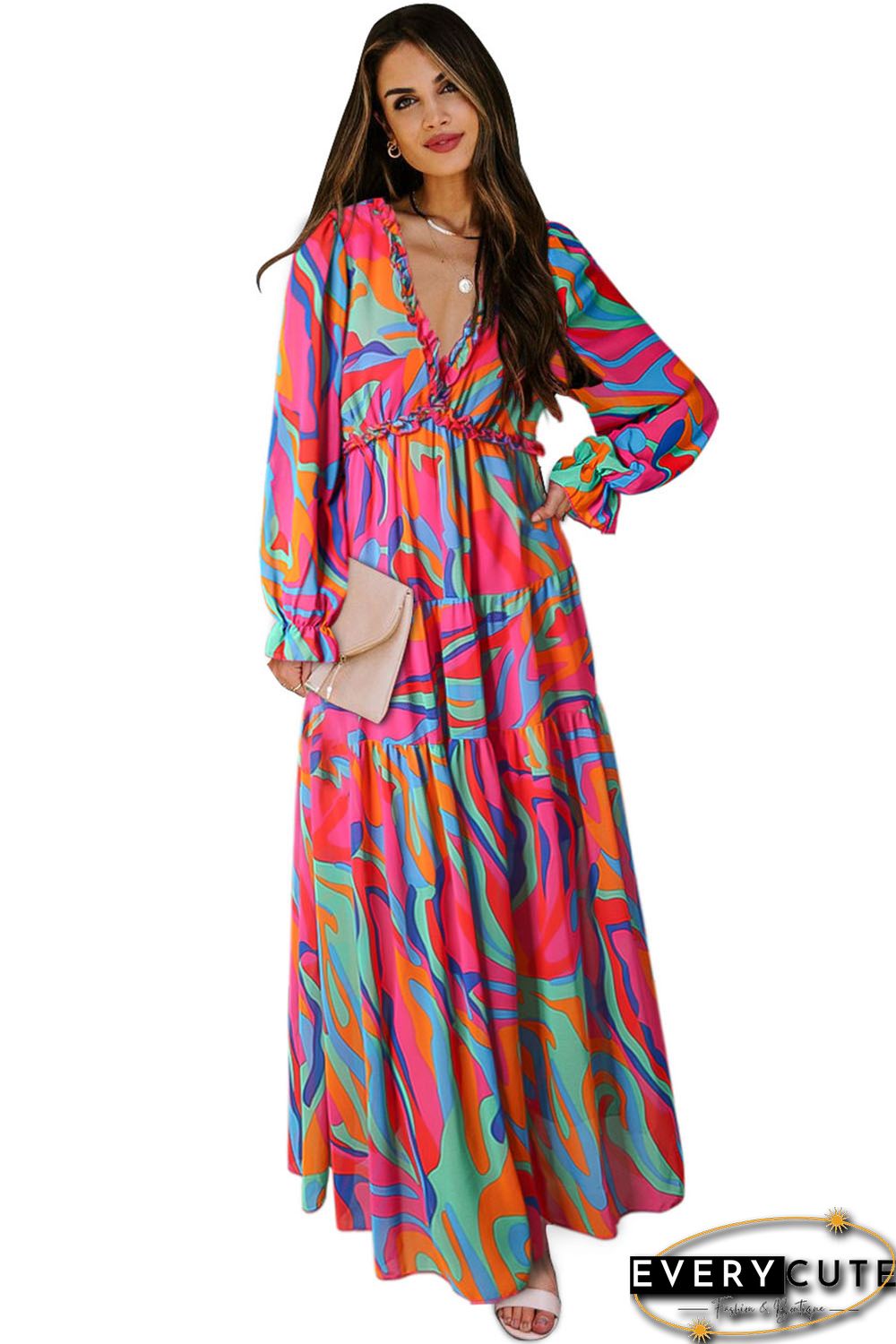 Multicolor Wild Lotus Ruffle Tiered Maxi Dress