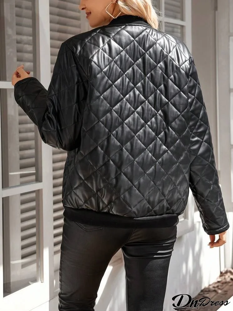 Women's Casual Plain Diamond Plaid Padded Coat, Winter