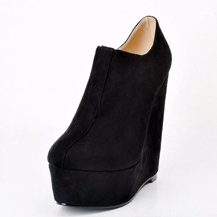 Custom Made Black Vegan Suede Wedge Booties |FSJ Shoes