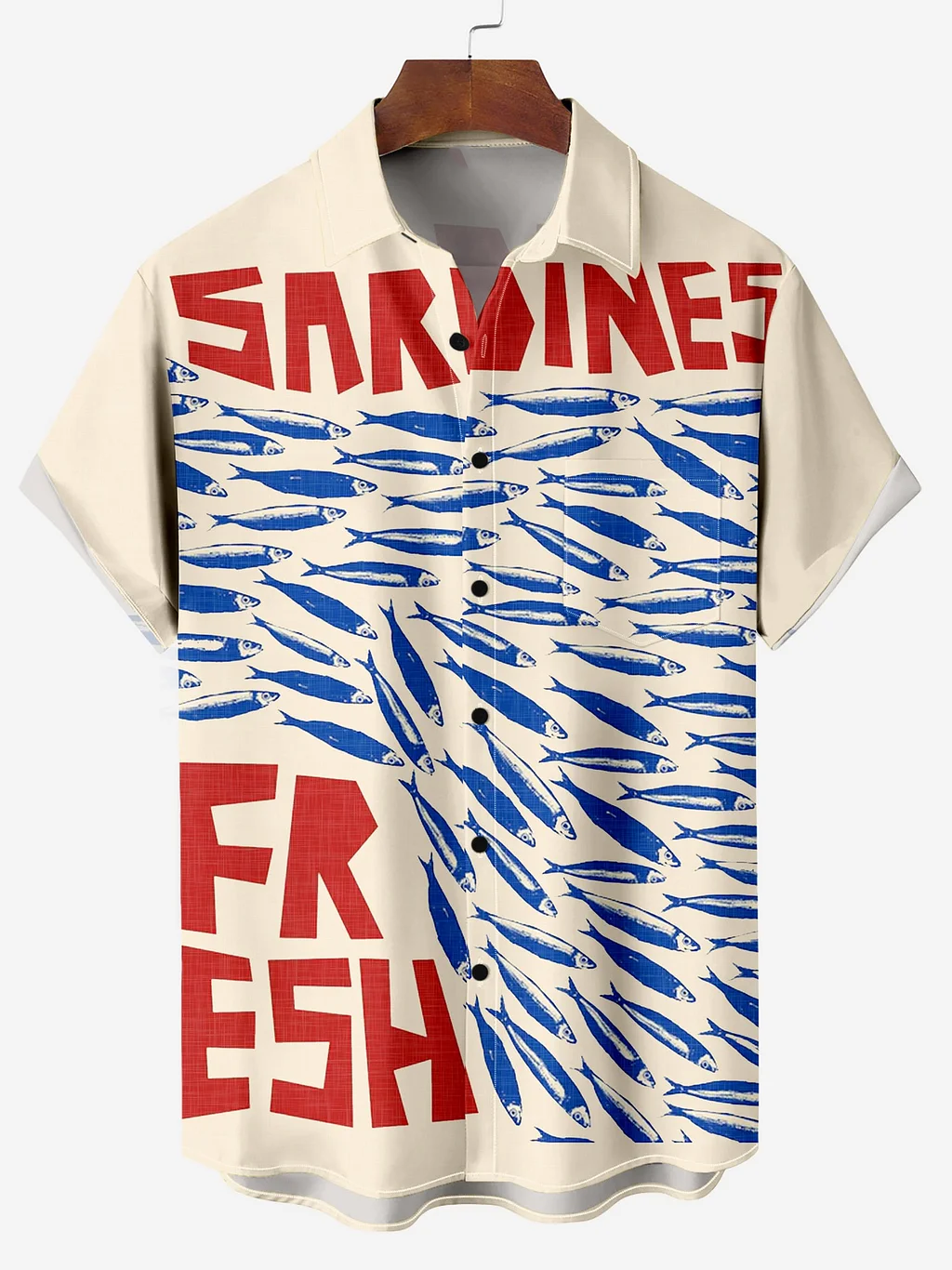 Creative Art Sardines Pattern Chest Pocket Shirt PLUSCLOTHESMAN