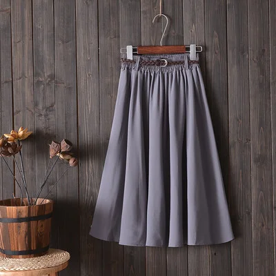 Churchf Churchf New College Wind Small Fresh Literary A Word Skirt Versatile Long Skirt Female Send Belt