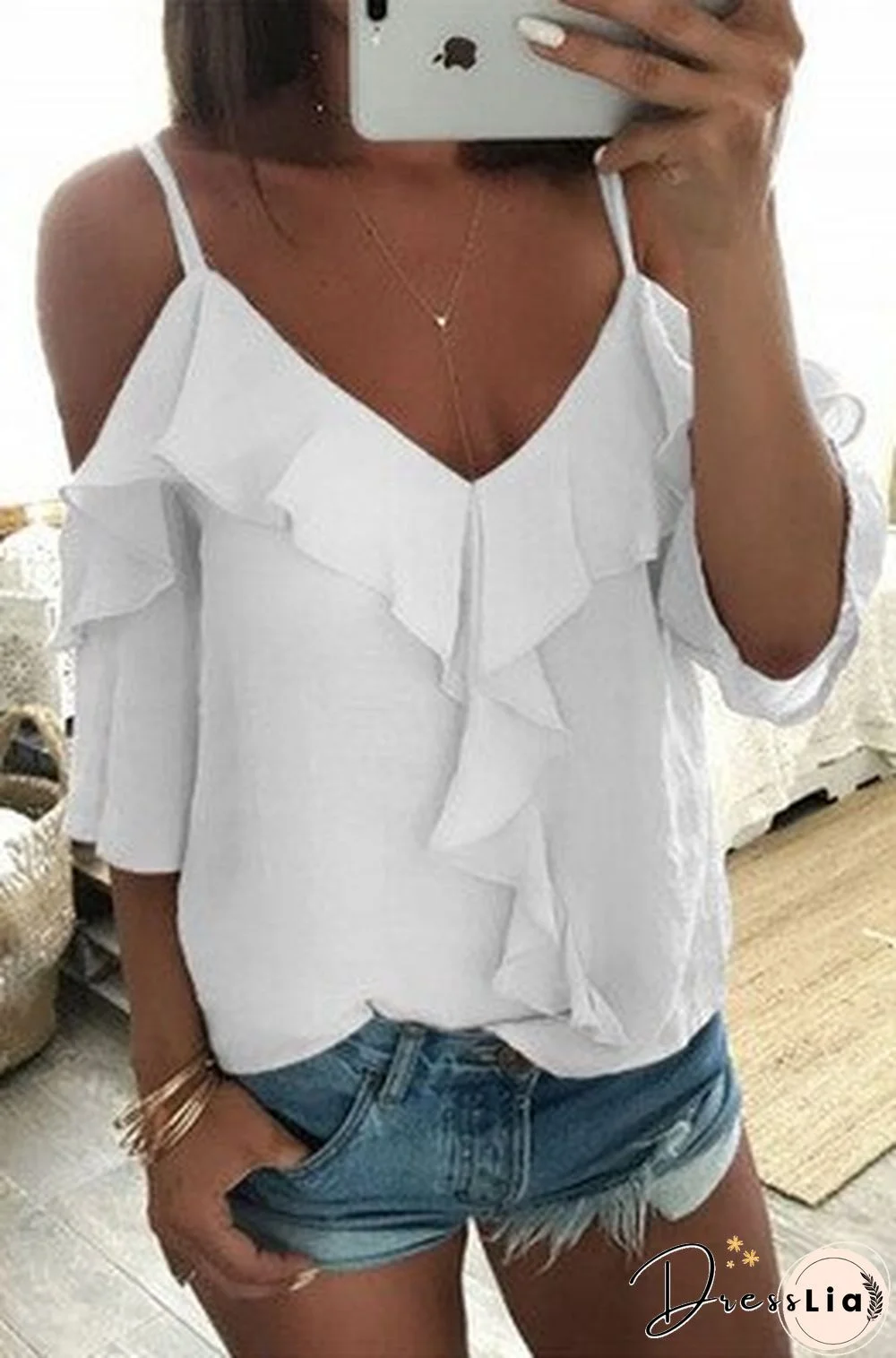 Off Shoulder Top Blouse Women Half Sleeve Spaghetti Strap Ruffle Womens Tops And Blouses Summer White Shirt Blusa