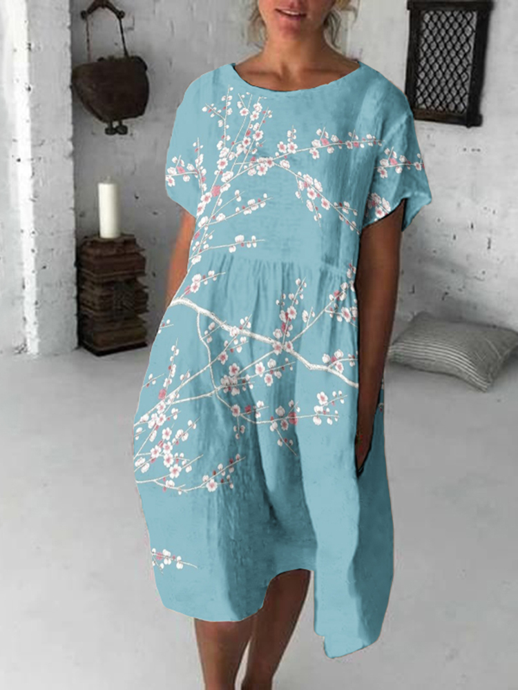 Comstylish Vintage Cherry Blossom Japanese Flowy Midi Dress