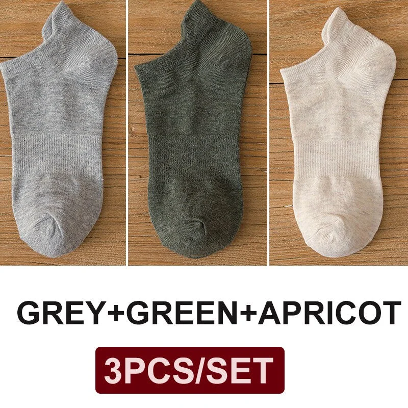 FINETOO 3 Pairs/Set Cotton Men's Socks Harajuku Boat Socks Lift Up Solid Colors Man Sock Sox  Male Invisible Short 38-44 Socks