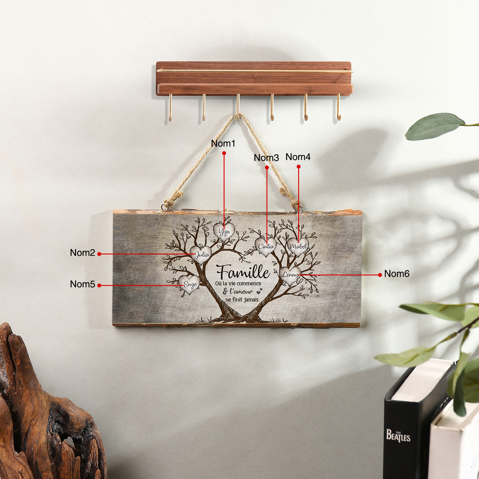 Décoration en bois Arbre de Vie 2-6 Prénoms Personnalisés pour Famille Peinture Décorative