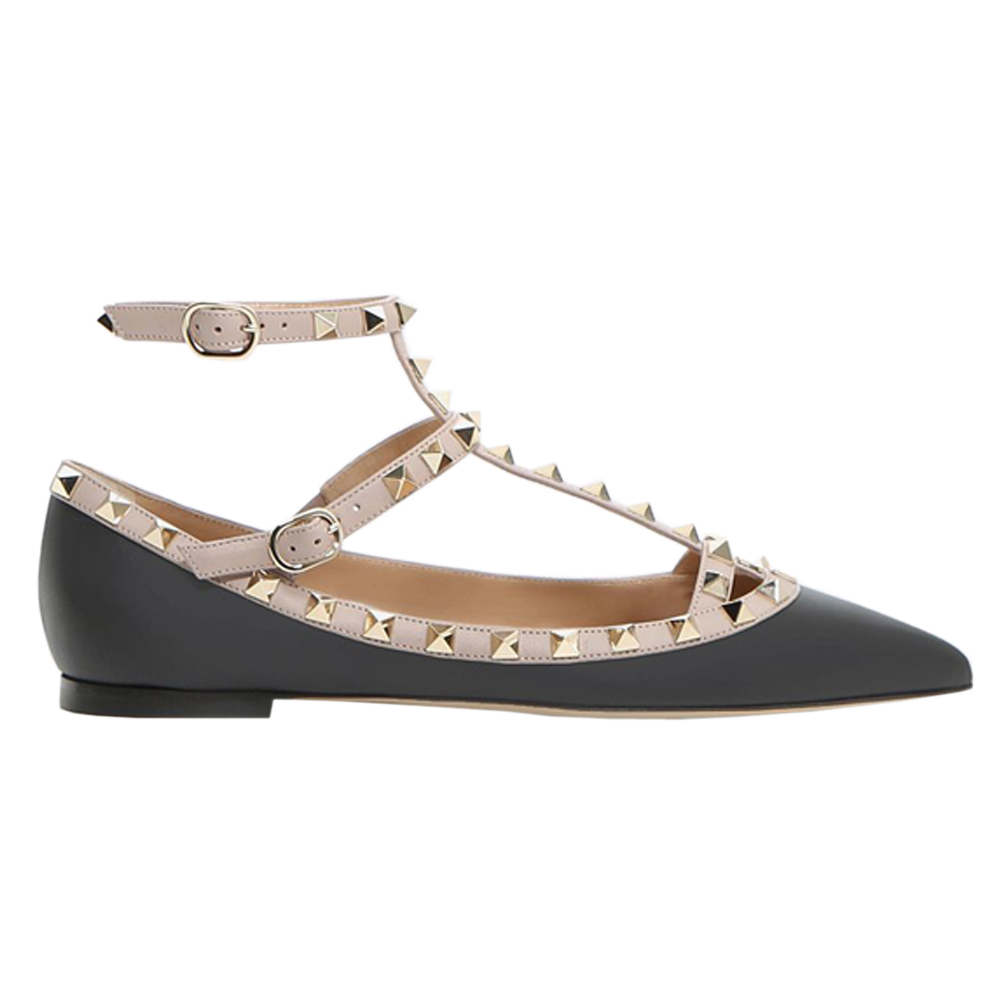 Women's Flats With Double Buckles Fashion Sexy Rivets Rockstud Daily Pointed Toe Ballet Matte Shoes-vocosishoes