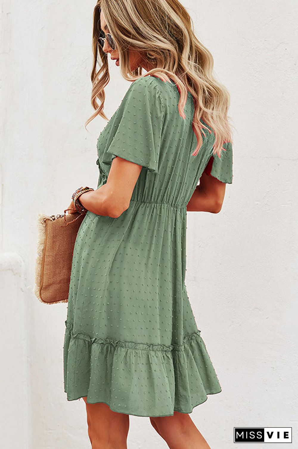 Fashion V Neck High Waist Casual Dress
