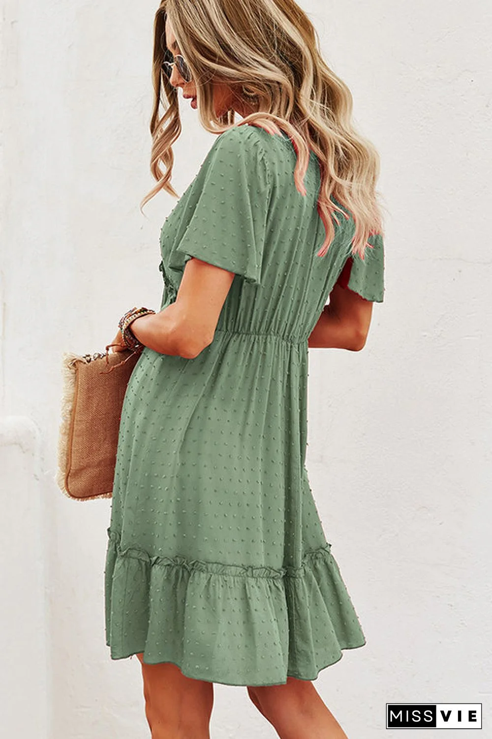 Fashion V Neck High Waist Casual Dress