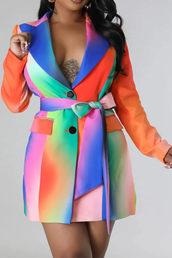 Rainbow Gradient Pretty Belted Mini Dress