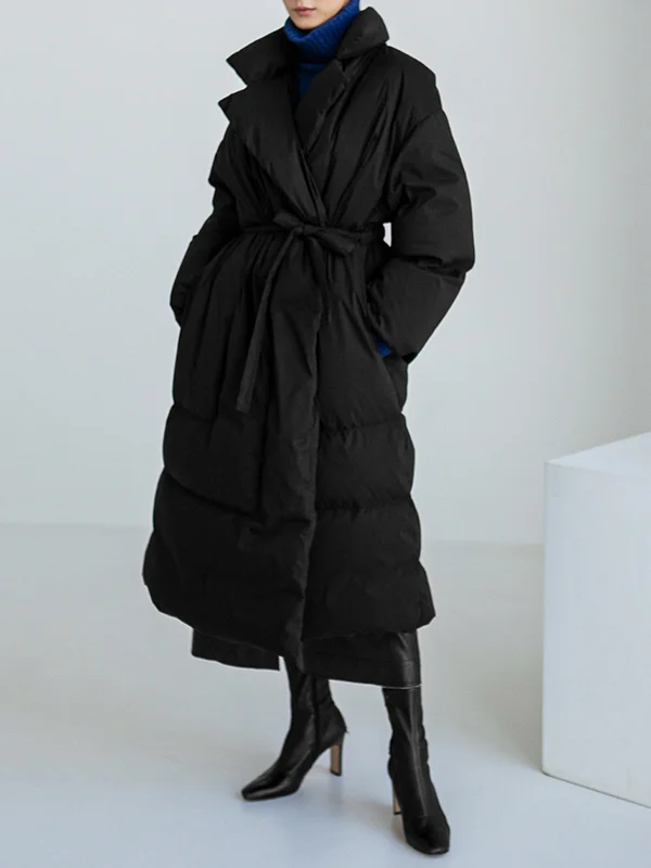 Original Creation Long Sleeves Loose Tied Solid Color High-Neck Padded Coat