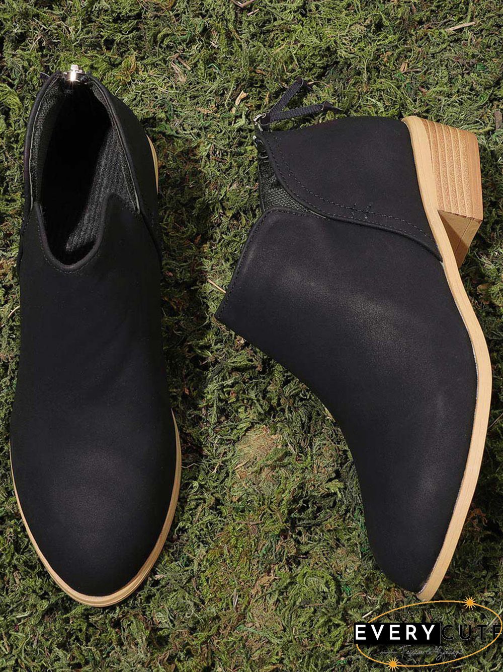 Pu Chunky Heel Zipper Pumps