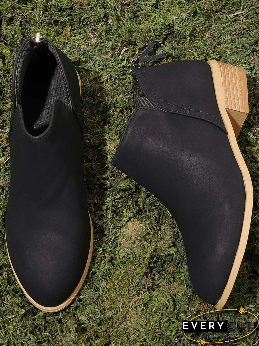 Pu Chunky Heel Zipper Pumps