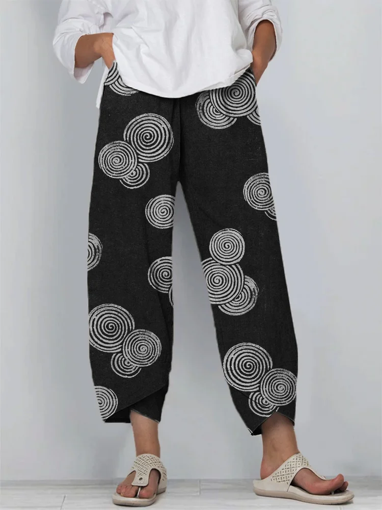 Sea Waves Ripples Lino Pattern Linen Blend Cropped Pants