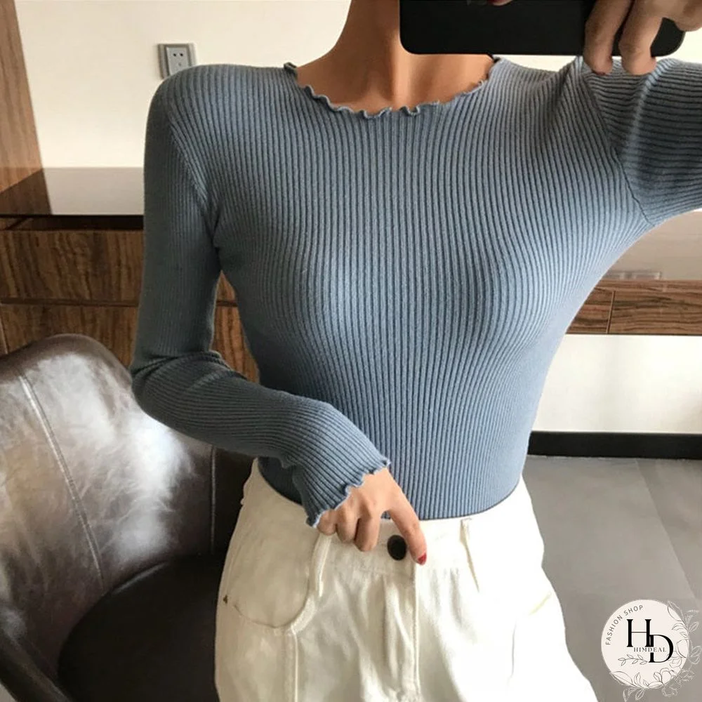 O Neck Ruched Women Sweater High Elastic Solid Fall Winter Fashion Sweater Women Slim Sexy Knitted Pullovers Pull Femme