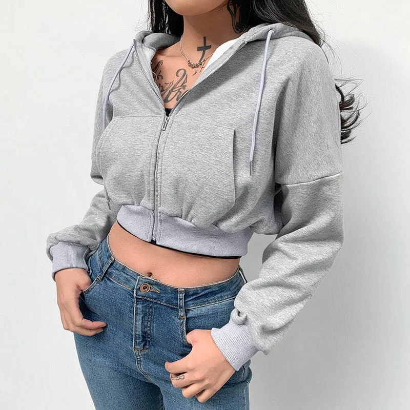 Rapcopter Casual Zipper Basic Short Pollovers Autumn Winter Long Sleeve Hoody Sweatshirts Hooded Streetwear Women Outfits Coats