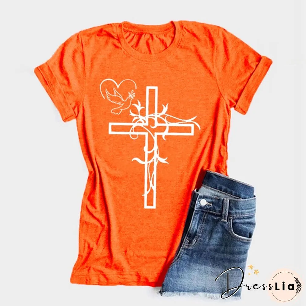 Womens Crew Neck Tees Shirts Summer Tops Christian Solid Color Graphic Tshirts God Faith