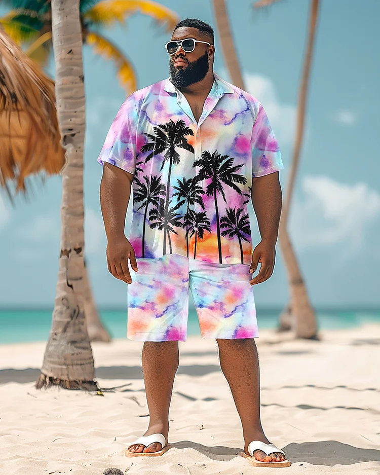 Men's Plus Size Colorful Hawaiian Floral Print Shirt Shorts Suit