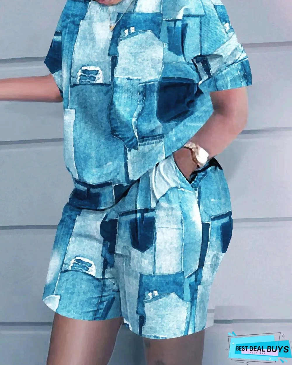 Women's Loose Casual Print Plus Size Two-Piece T-Shirt Shorts Set