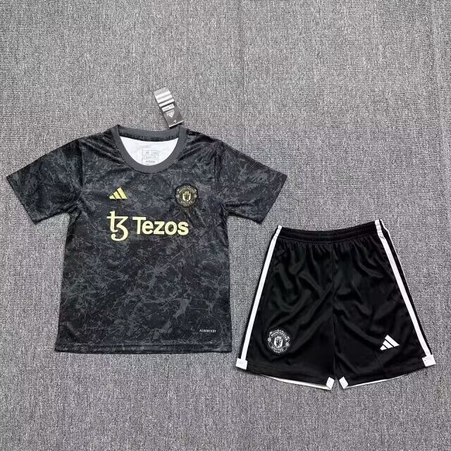 24/25 Manchester United Special Edition Black Kids Kit Football Jersey Thai Quality